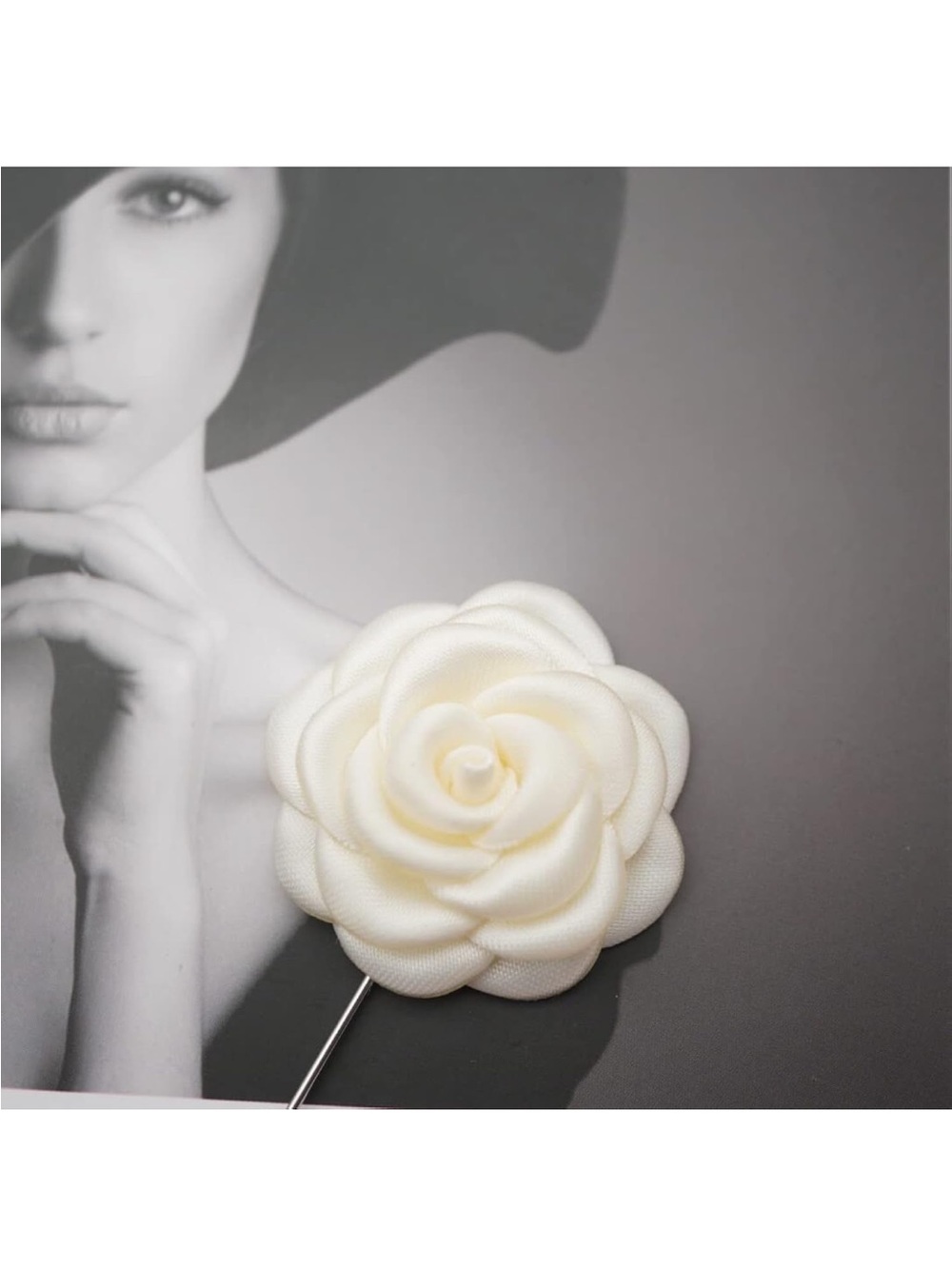 Elegant White Rose Lapel Pin for Women